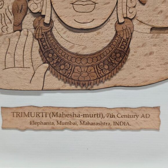 Framed Wood TRIMURTI ELEPHANTAE MAHESHA-MURTI handpicked Indian Art Picture - Picture 4 of 7